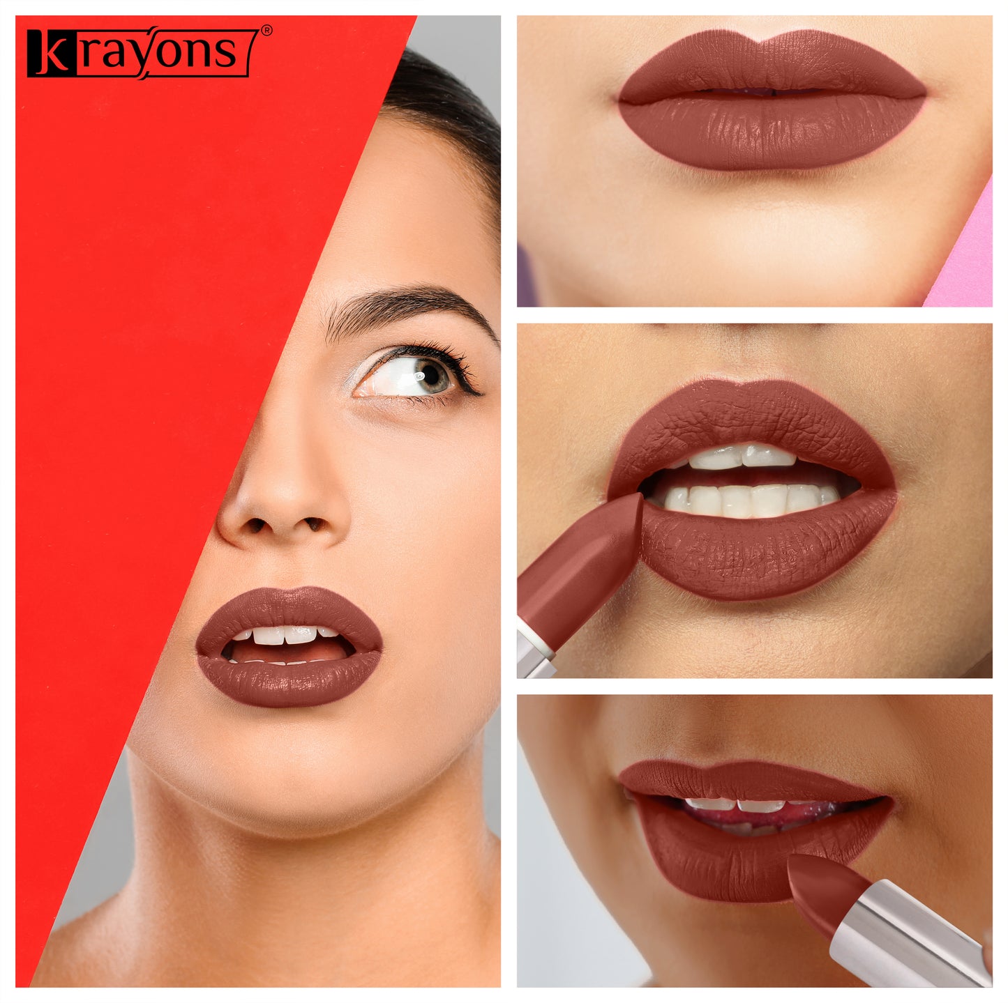 Krayons White Secret Moisturizing Matte lipstick, Waterproof, Long lasting, Pink Rouge, Brick Brown, 4gm Each, Combo (Pack of 2)