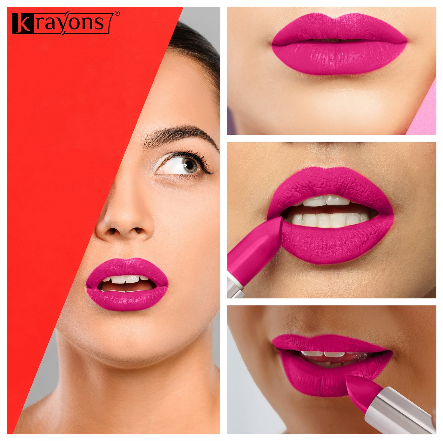 Krayons White Secret Moisturizing Matte lipstick, Waterproof, Long lasting, Pink Rouge, Indian Red, Moody Maroon, 4gm Each, Combo (Pack of 3)