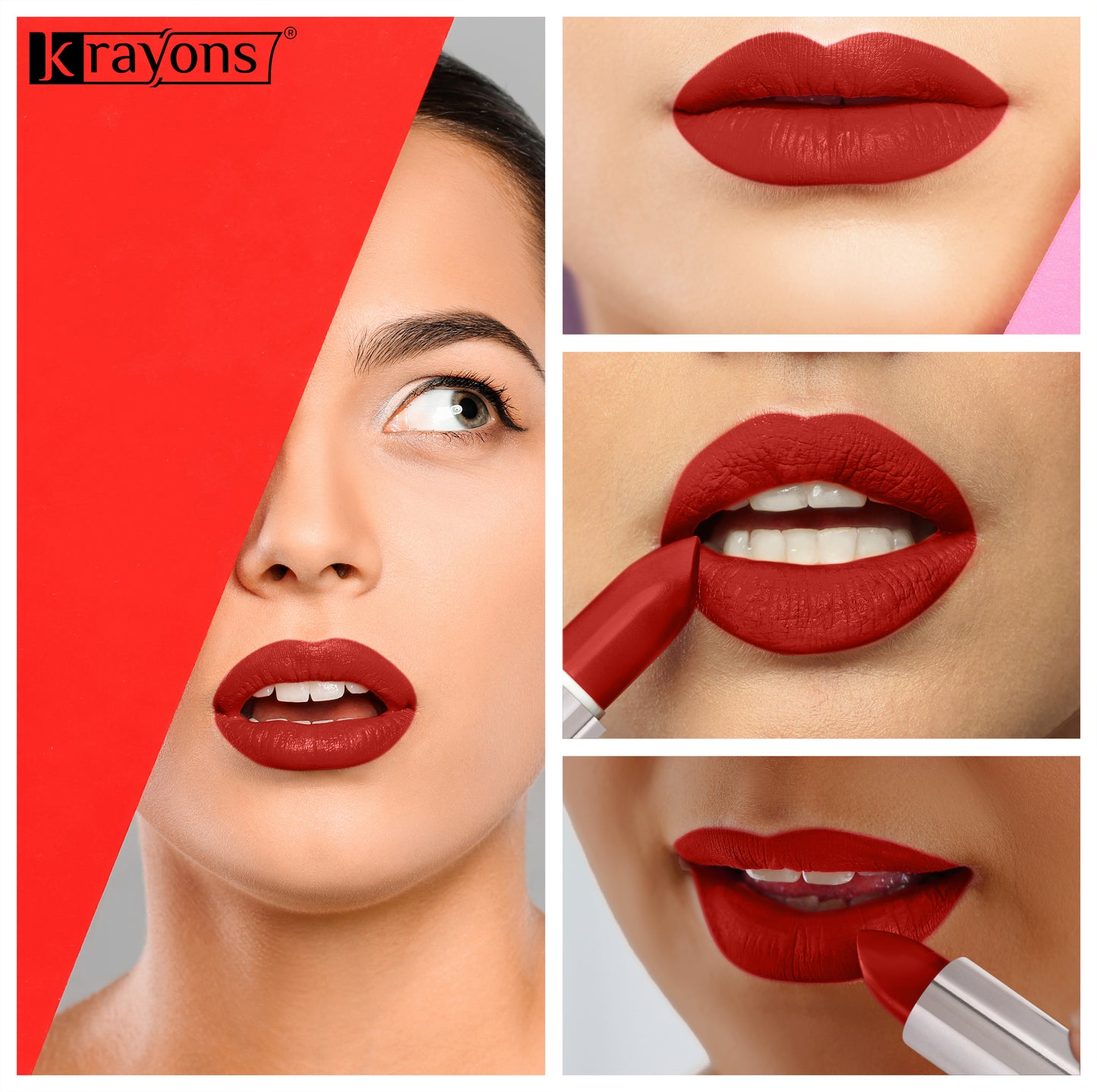 Krayons White Secret Moisturizing Matte lipstick, Waterproof, Long lasting, Coral Nude, Red Orange, Rust Pink, 4gm Each, Combo (Pack of 3)