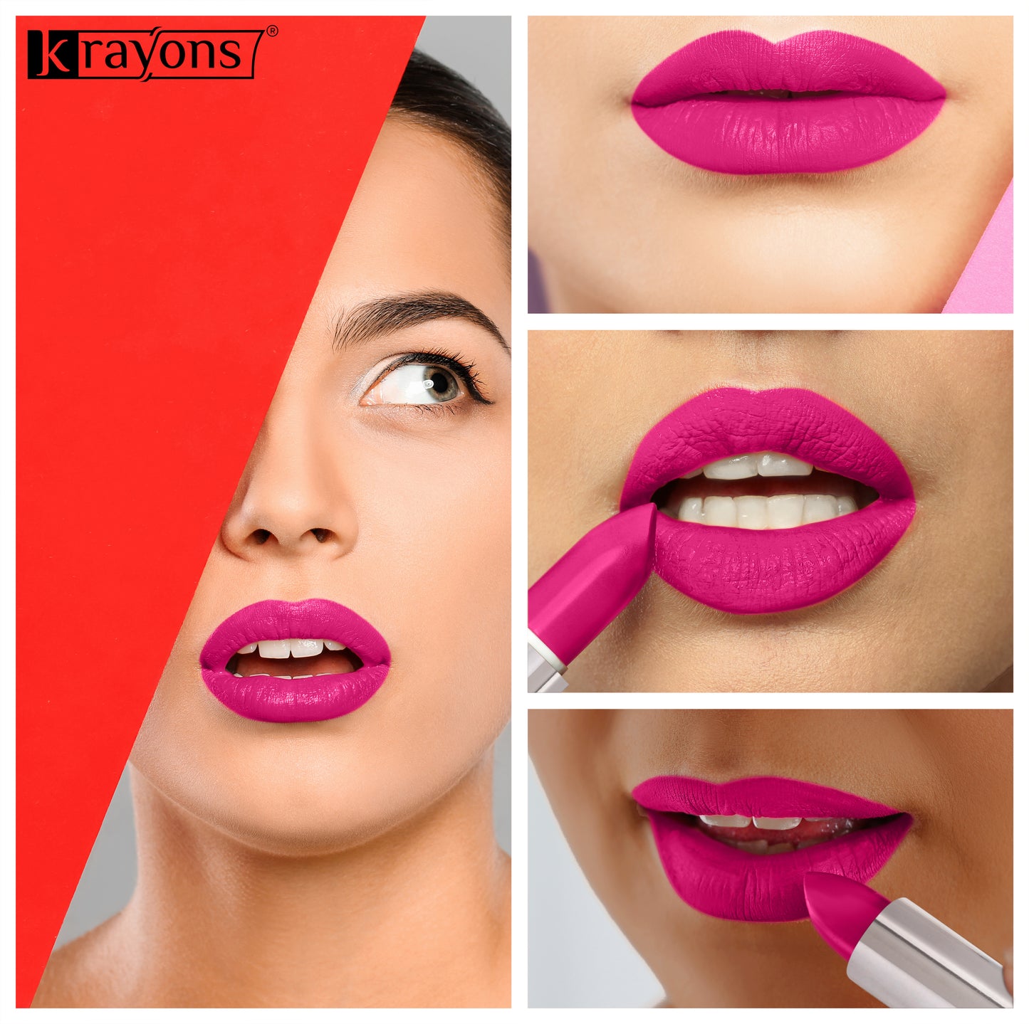 Krayons White Secret Moisturizing Matte lipstick, Waterproof, Long lasting, Pink Rouge, Indian Red, 4gm Each, Combo (Pack of 2)