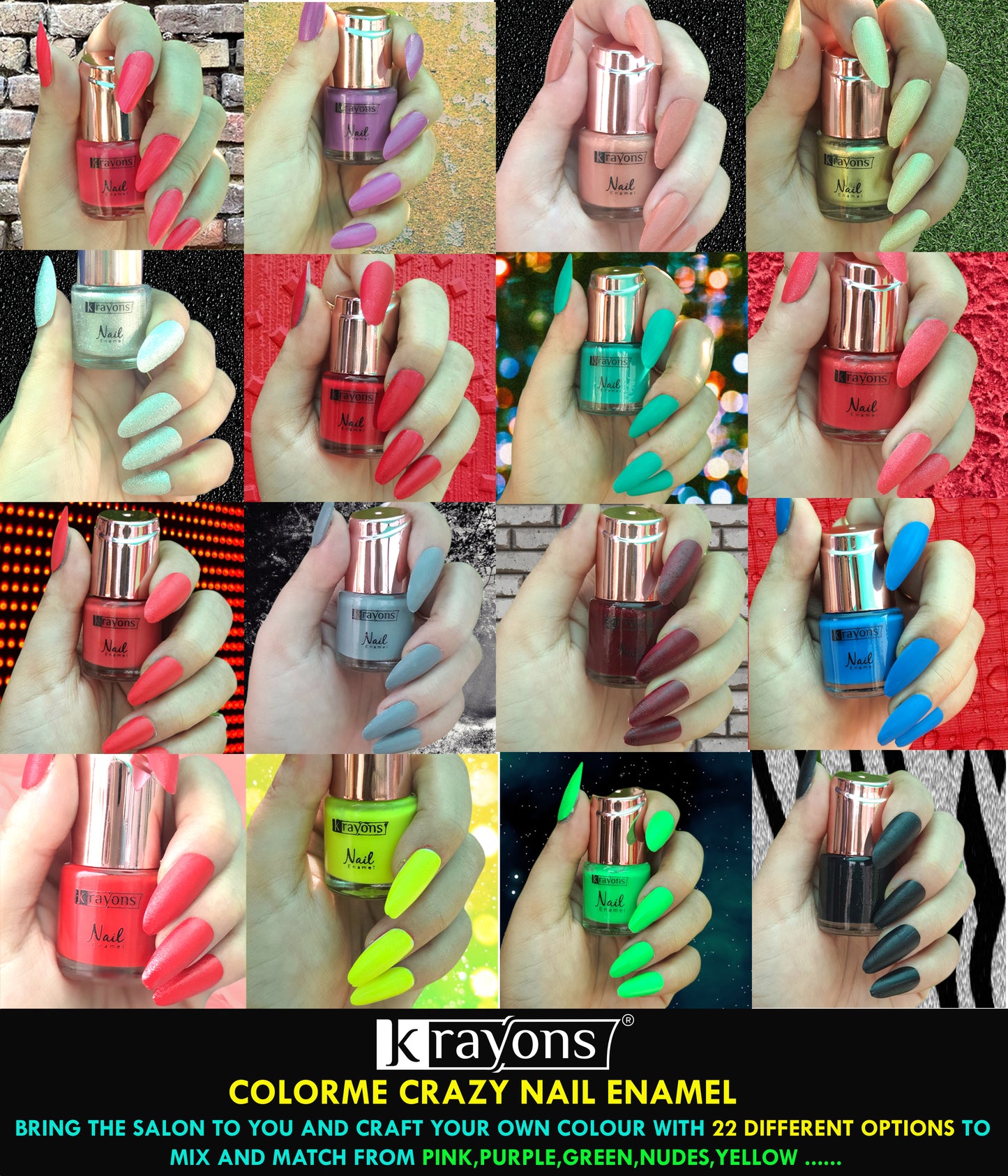 Krayons Crazy Gel Nail Enamel, Waterproof, Longlasting, 8ml Each, Multicolor, Pack of 3 (Shimmer Golden, Shimmer Silver, Black Shadow)