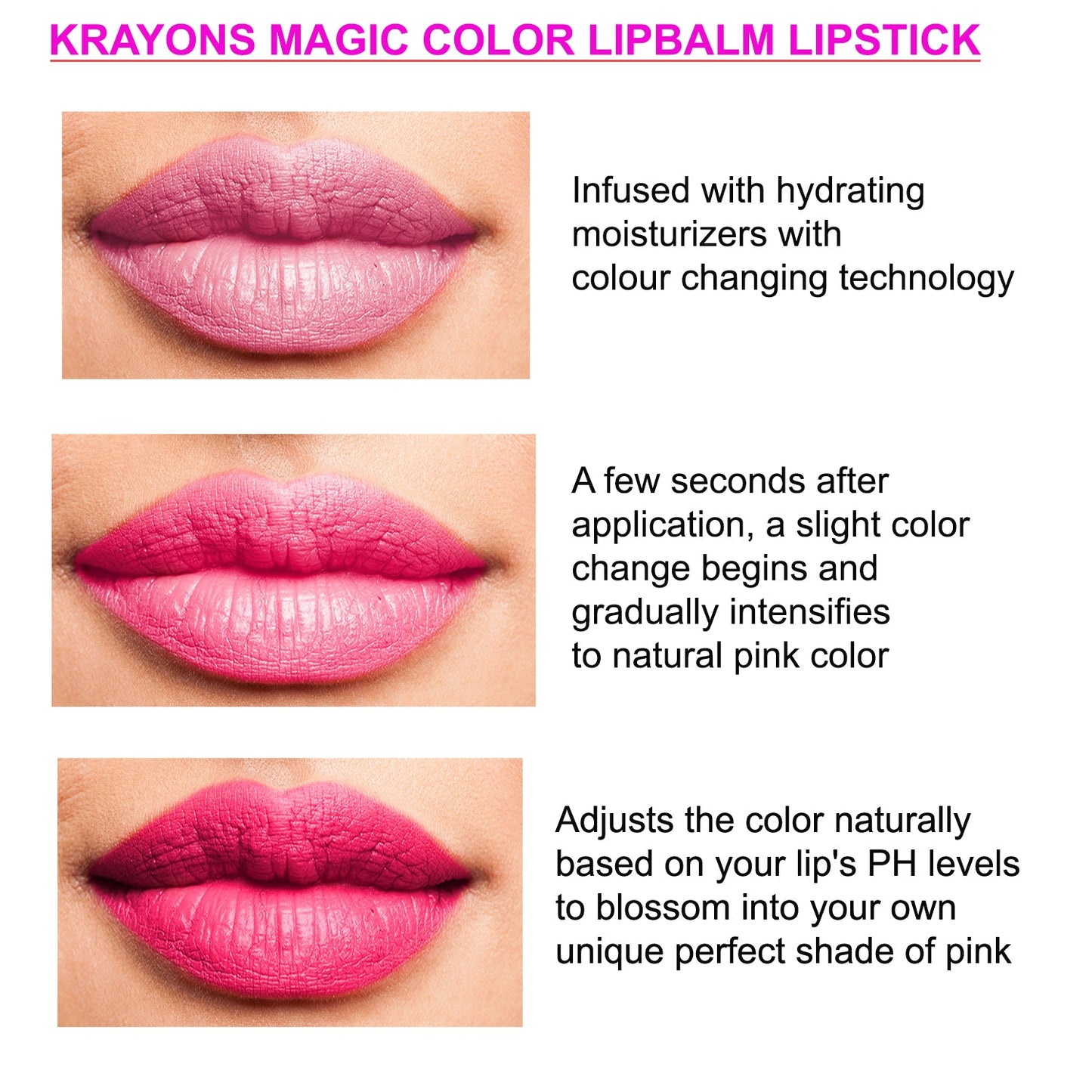 Krayons Desire Magic Color Lipstick, Highly Pigmented, Longlasting, 3.5g (Magic Pink)