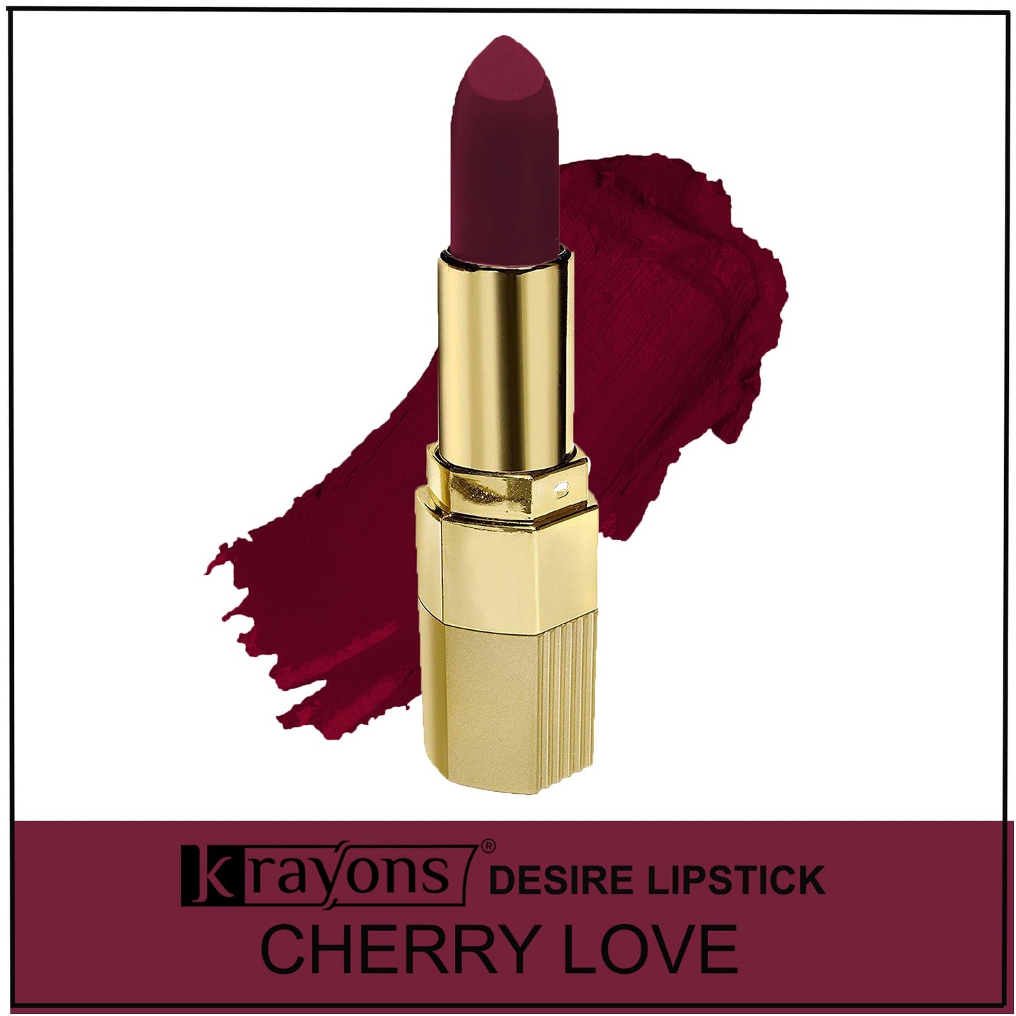 Krayons Desire Matte Lipstick, Highly Pigmented, Longlasting, 3.5g (Cherry Love)