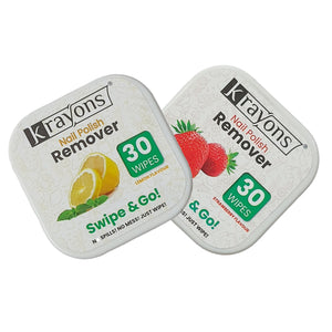Krayons Nail Polish Remover Wipes, 30 Pads Each, Pack of 2 (Lemon & Strawberry)
