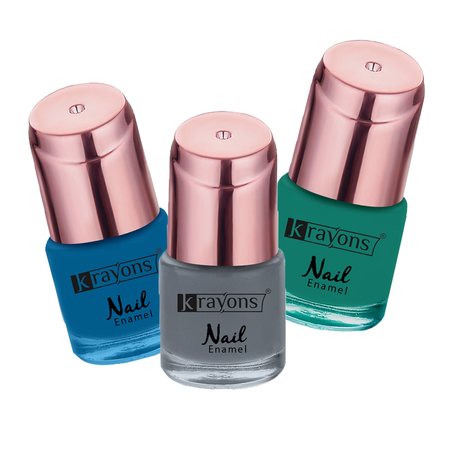 Krayons Crazy Gel Nail Enamel, Waterproof, Longlasting, 8ml Each, Multicolor, Pack of 3 (Blue Eyed Girl, Diamond Green, Charcoal Grey)