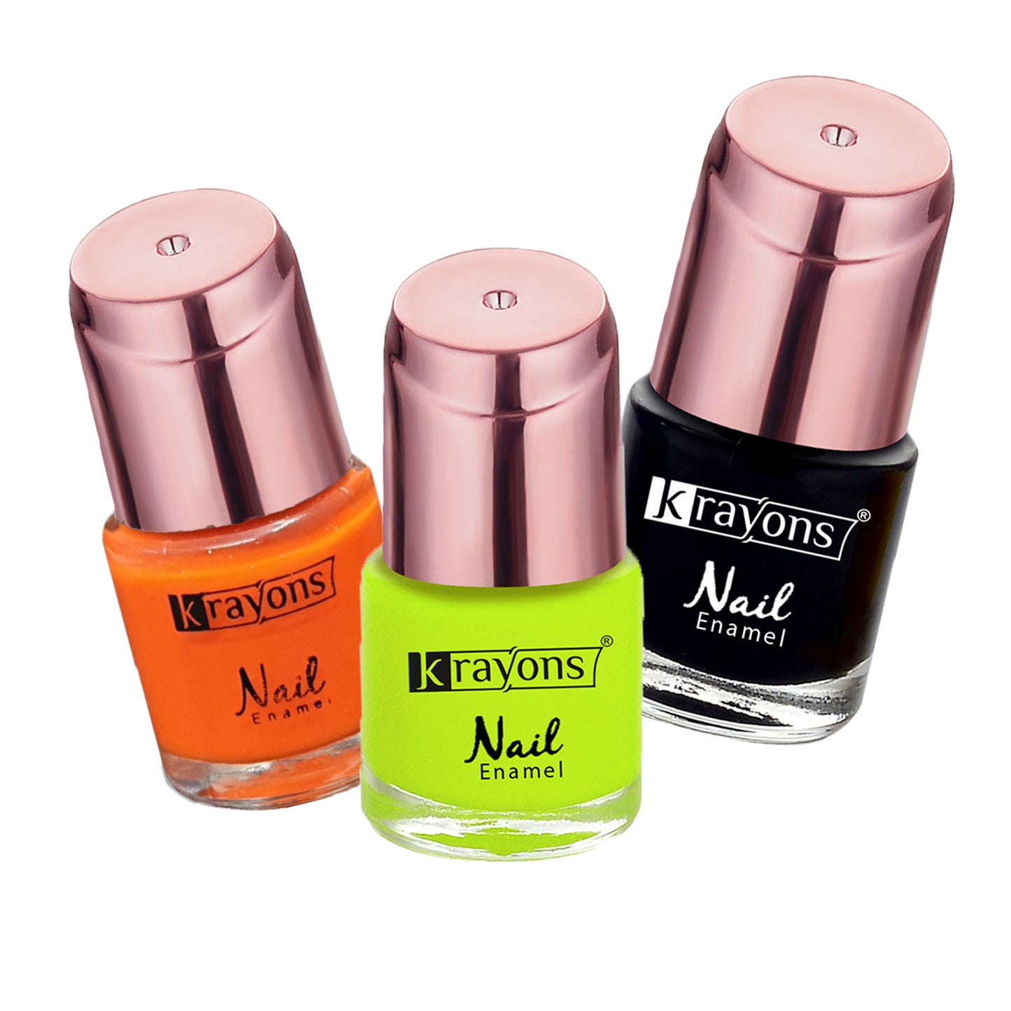 Krayons Crazy Gel Nail Enamel, Waterproof, Longlasting, 8ml Each, Multicolor, Pack of 3 (Neon Orange, Neon Yellow, Black Shadow)