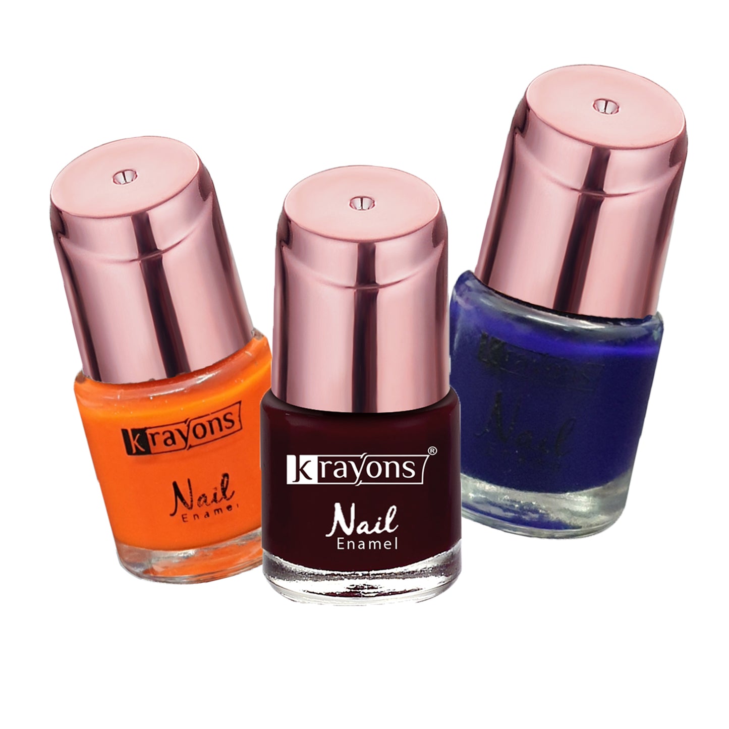 Krayons Crazy Gel Nail Enamel, Waterproof, Longlasting, 8ml Each, Multicolor, Pack of 3 (Neon Orange, Deep Blue, Modern Wine)