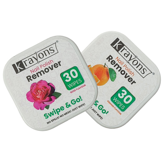 Krayons Nail Polish Remover Wipes, 30 Pads Each, Pack of 2 (Rose & Orange)