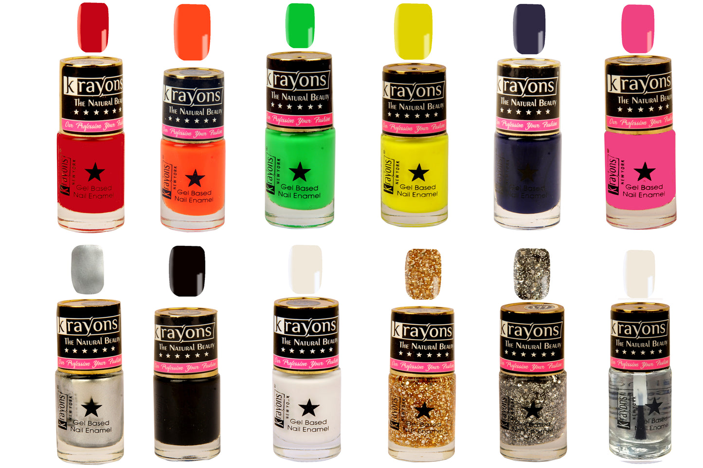 Krayons Gel Base Glossy Effect Nail Polish Enamel Color, Waterproof, Longlasting, 6ml Each, Combo (Pack of 12)