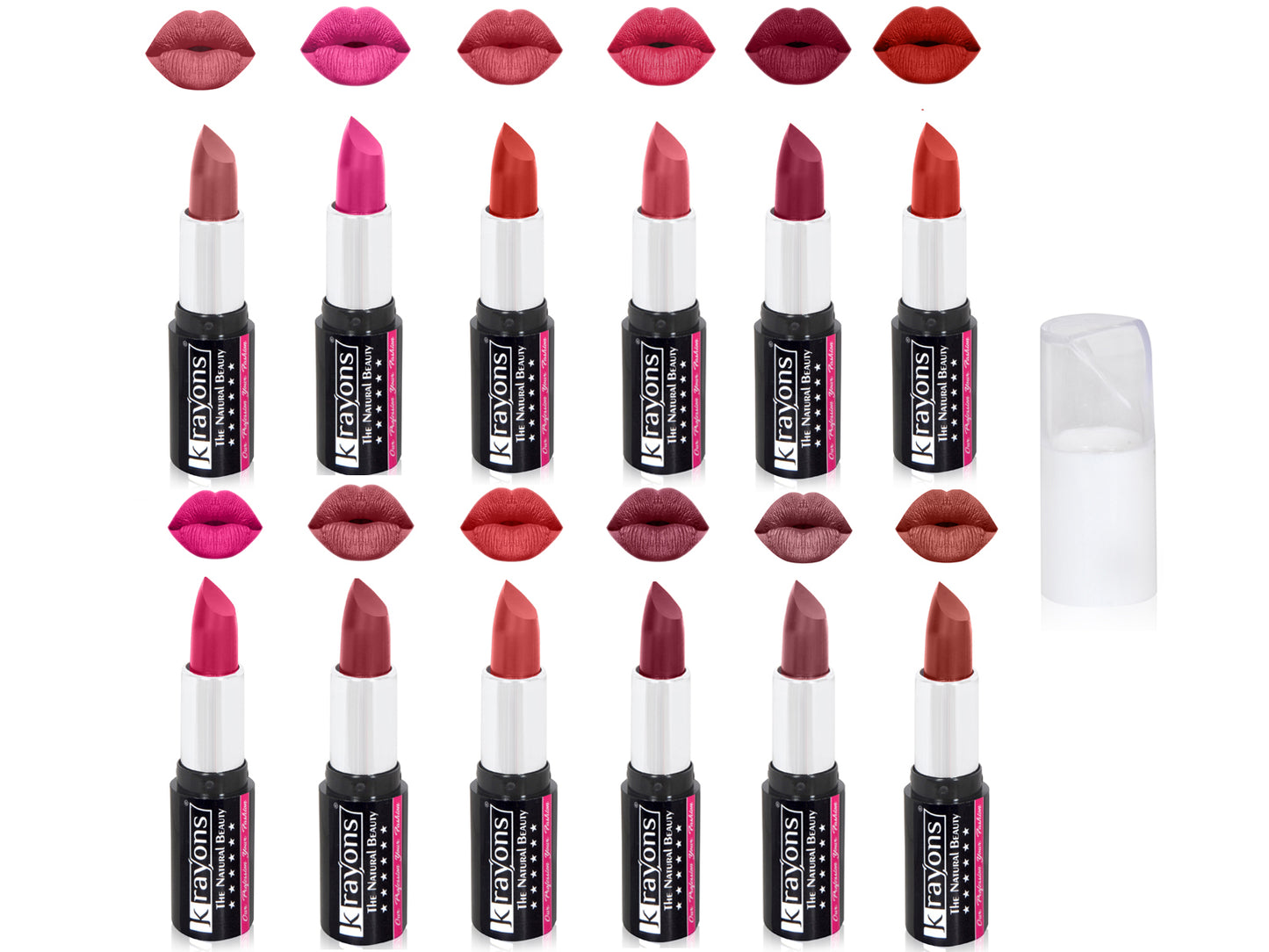 Krayons White Secret Moisturizing Matte lipstick, Waterproof, Long lasting, 4gm Each, Multicolor, Combo (Pack of 12)